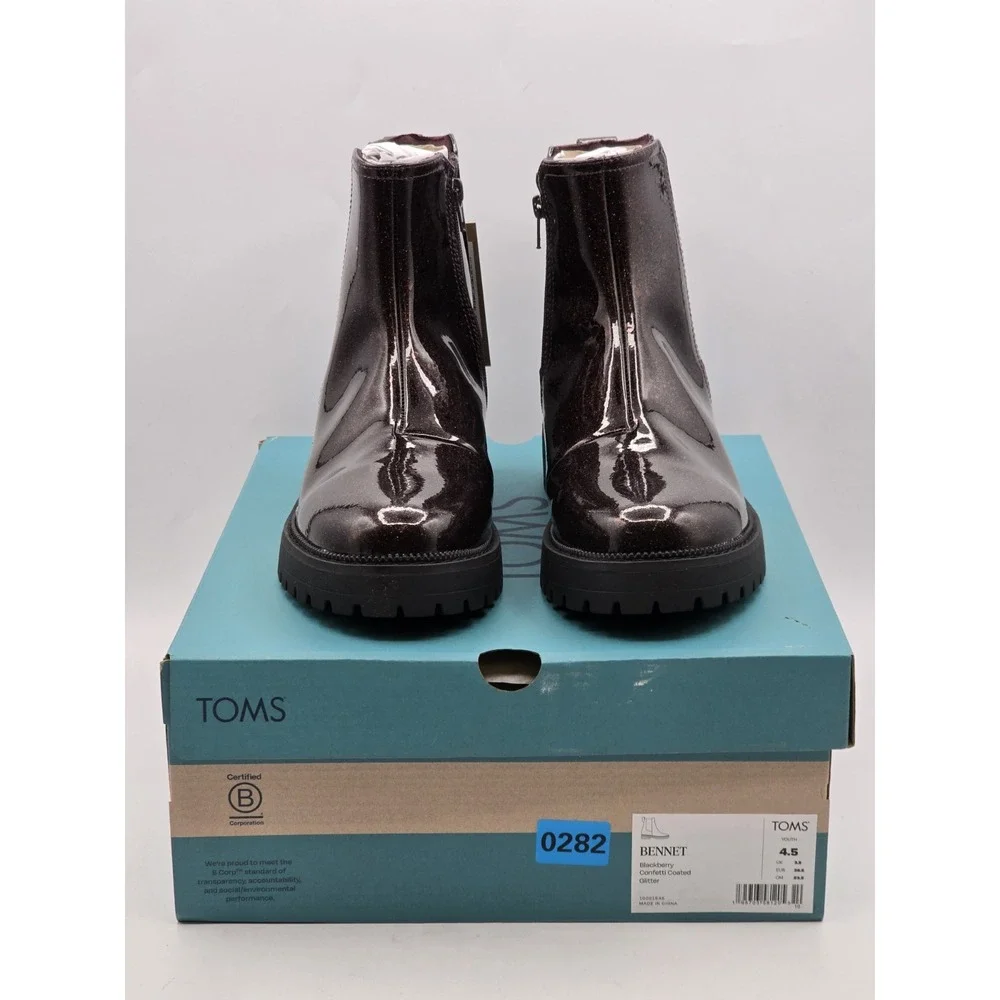 NEW TOMS‎ Bennet Boot blackberry confetti coated glitter Kids Girls Sz 4.5